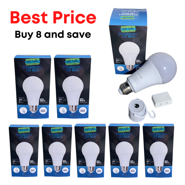 KNR LIGHTS - SOFT WHITE LED rechargeable Lightbulbs - 8 pack - FREE SHIPPING