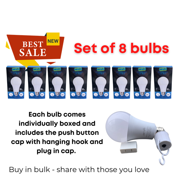 KNR Lights Rechargeable BRIGHT WHITE LED Bulb - 8 pack  FREE SHIPPING
